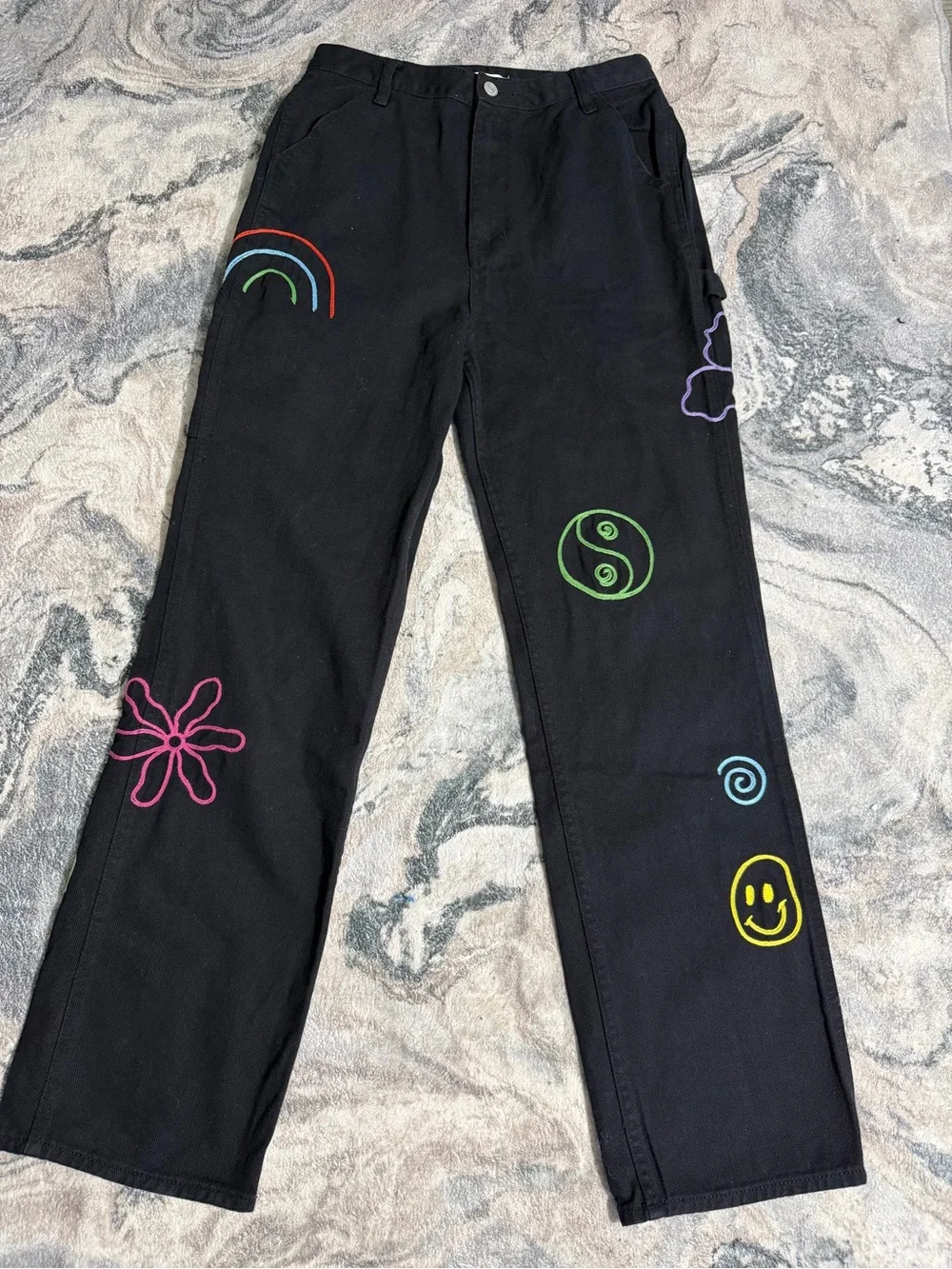 PacSun Black Embroidered Carpenter Pants Size 30 XS Unisex
